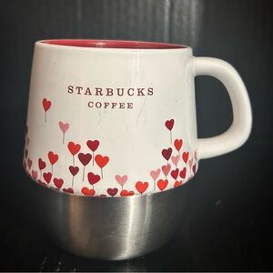 Starbucks Valentine Hearts Stainless 2007 Coffee Cup Mug Non Slip 14oz.